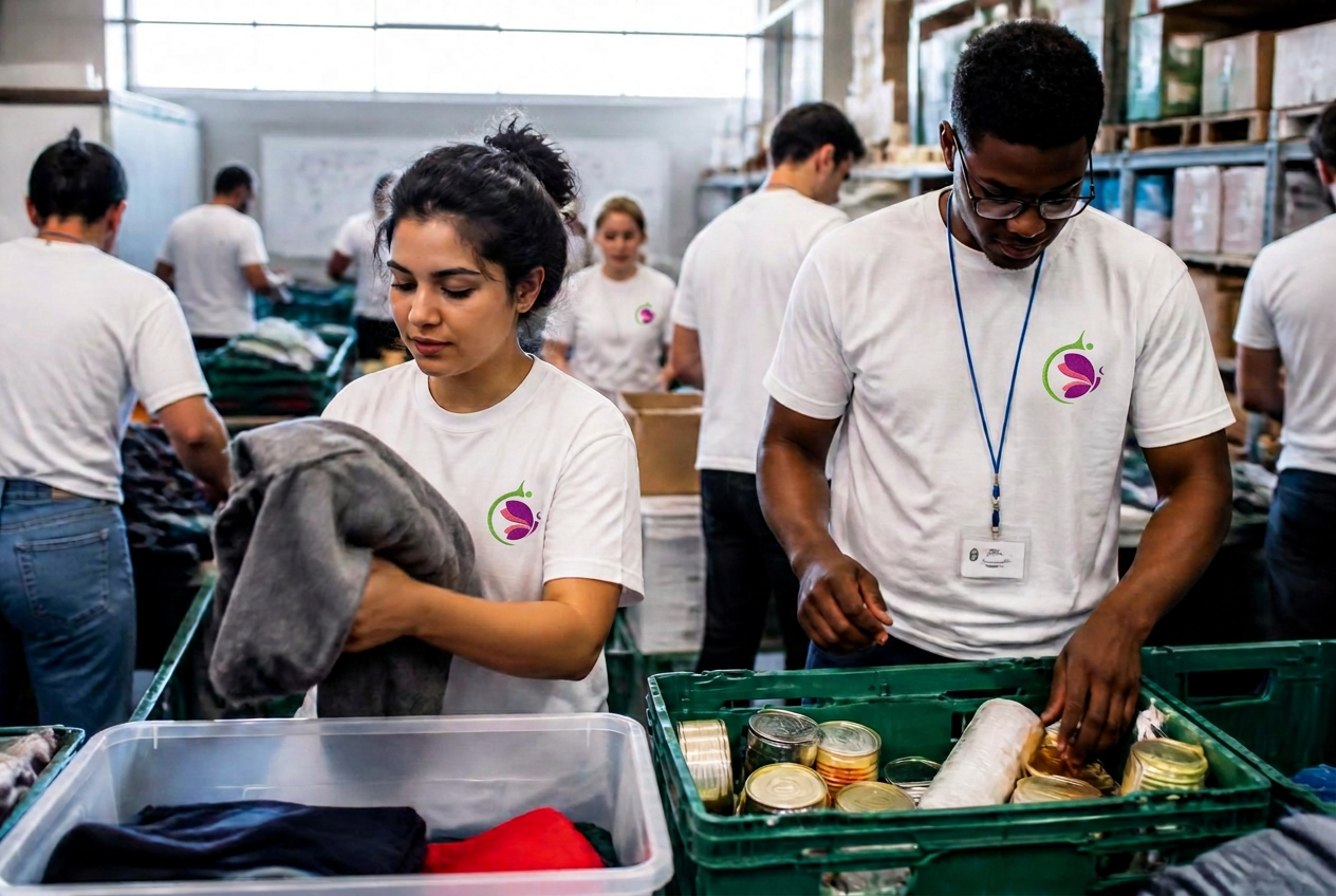 Bénévoles préparant une distribution solidaire