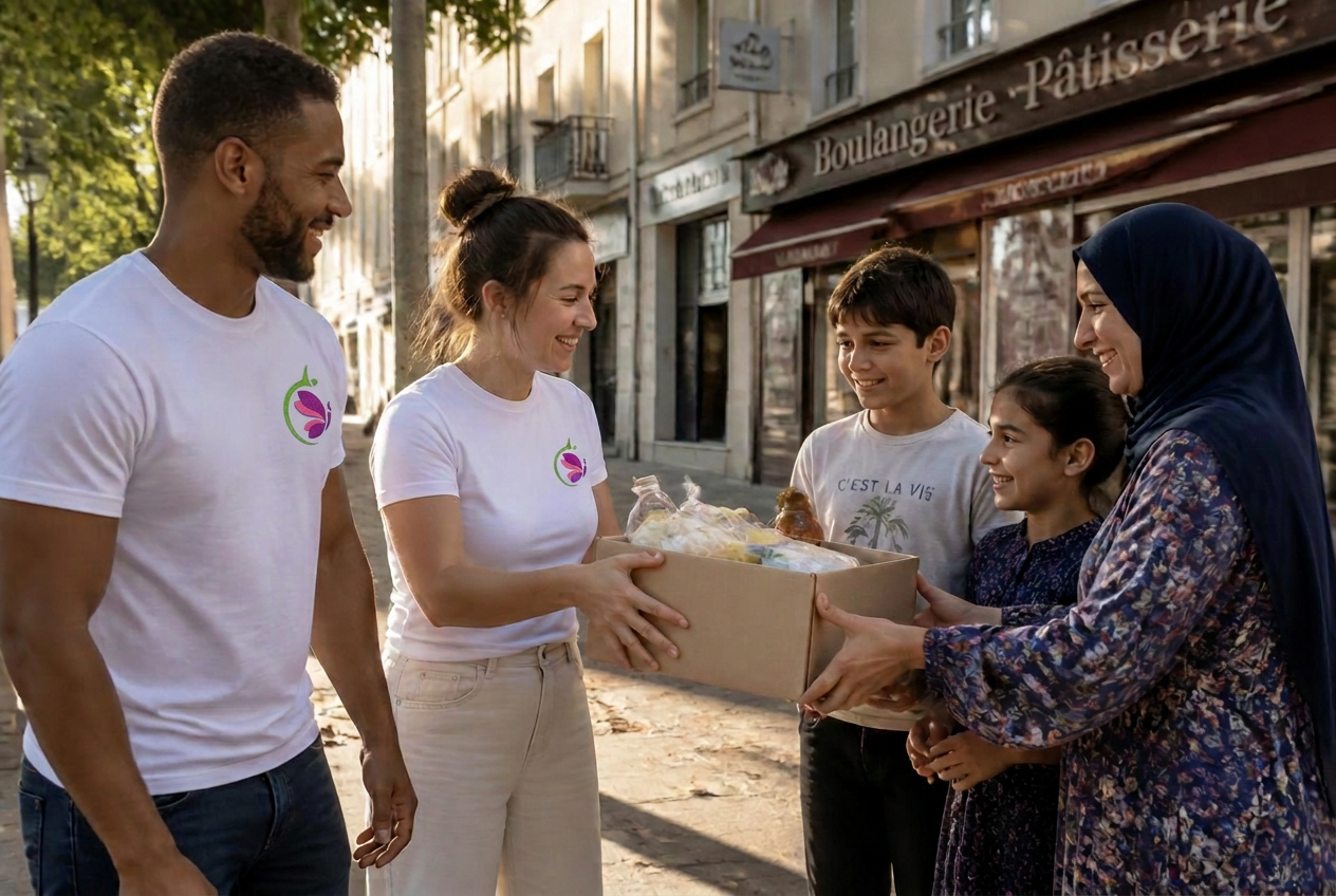Distribution de colis solidaires à une famille