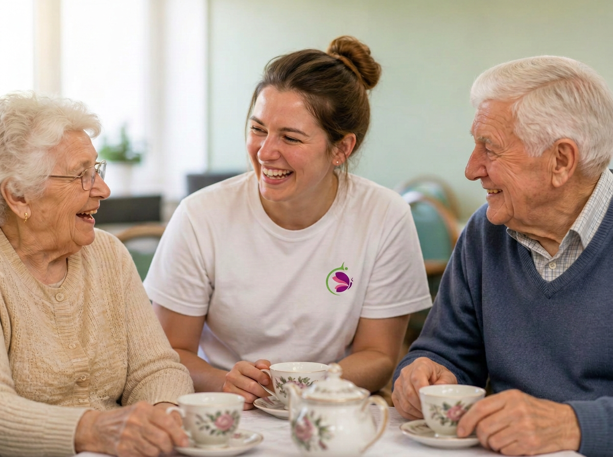 Bénévole partageant un moment de convivialité avec une dame âgée